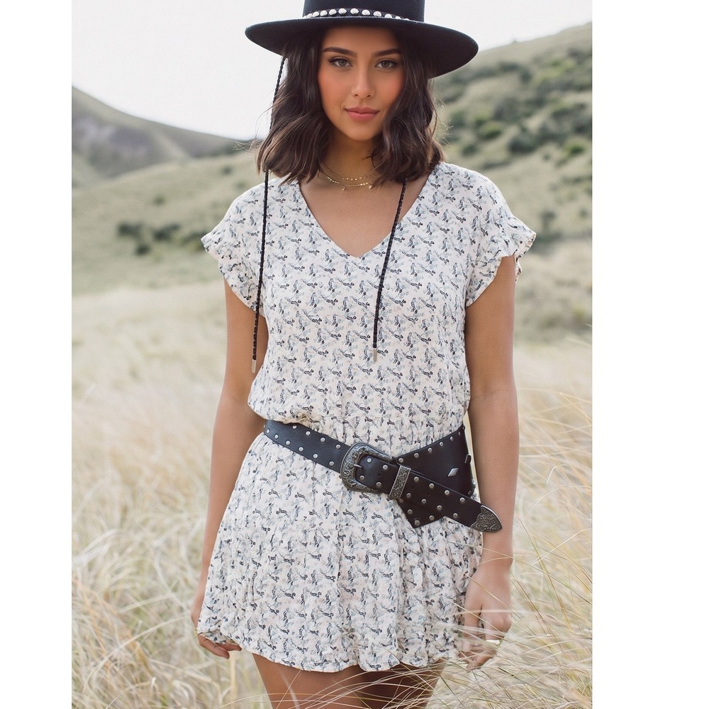 Lumiere Cream Floral Flutter Sleeve Babydoll Micro Mini Dress Large